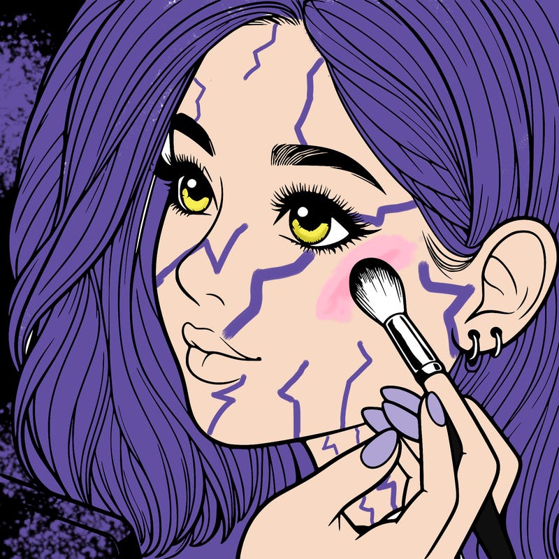 a realistic girl doing her makeup