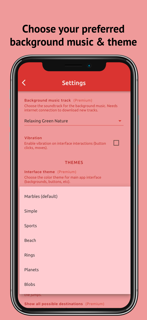 Chinese Checkers Online - Settings screen of Chinese Checkers Online showing interface theme and background music options