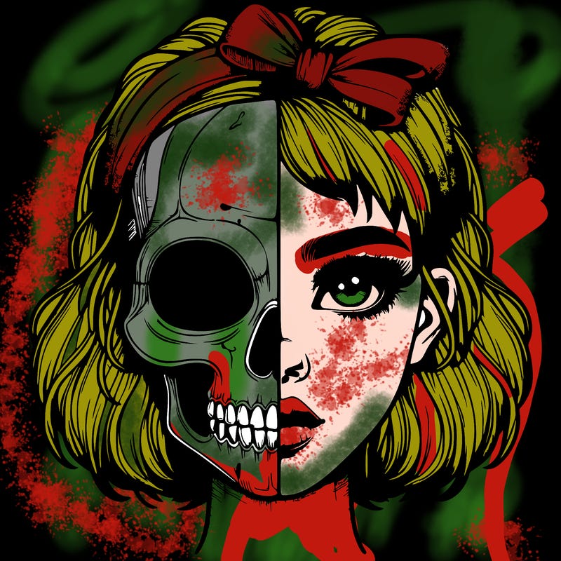 realistic girl with half skull mask