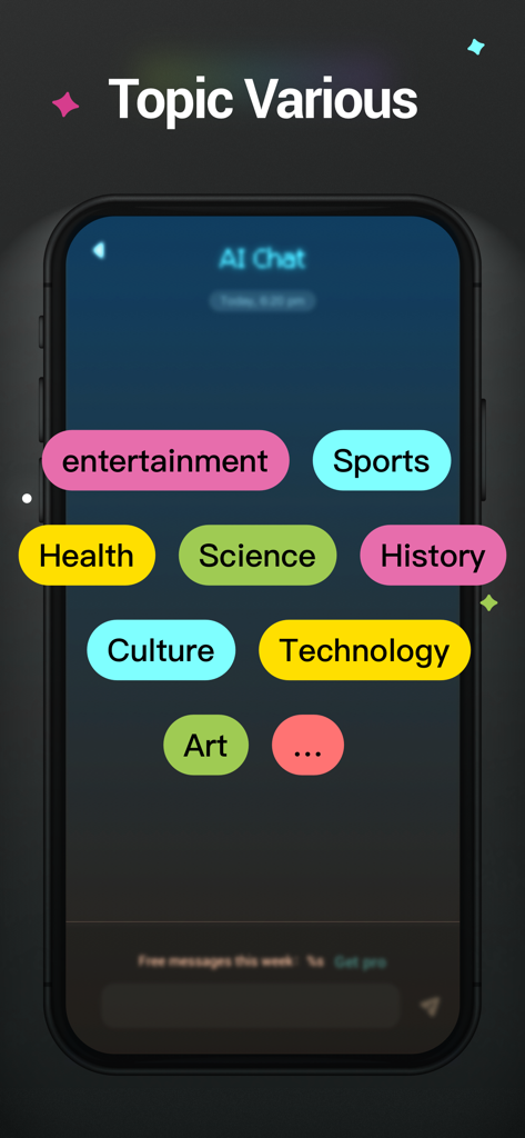 AI ChatBot GPTalk AI Generator - Mobile interface of GPTalk AI ChatBot showing various discussion topics like Science and Technology.