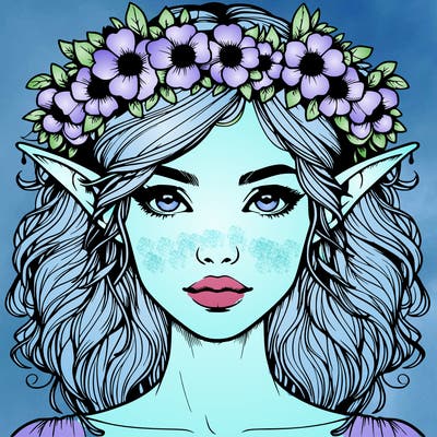realistic female elf with flower crown