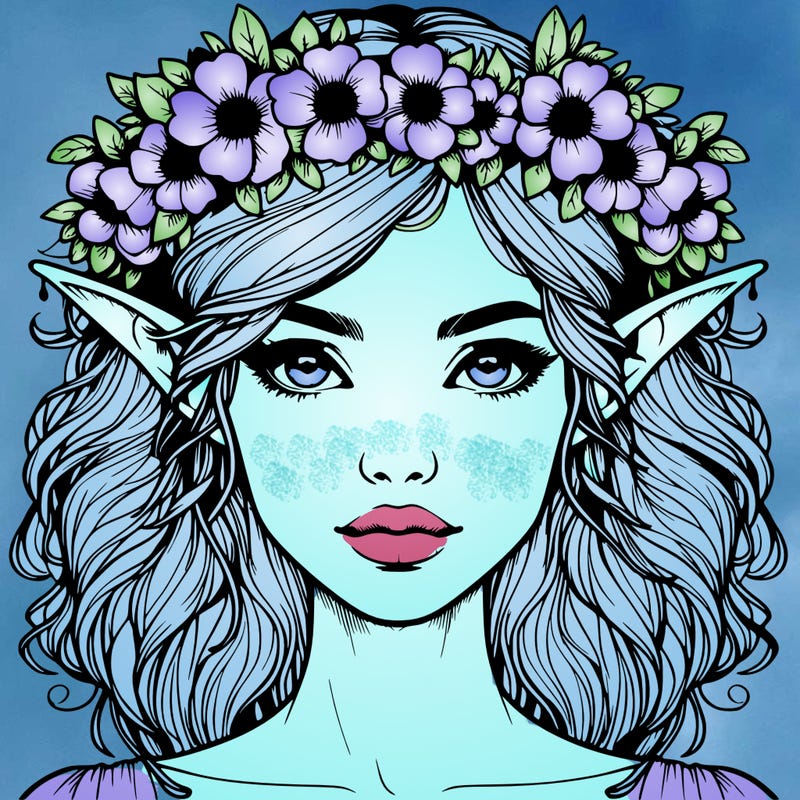 realistic female elf with flower crown