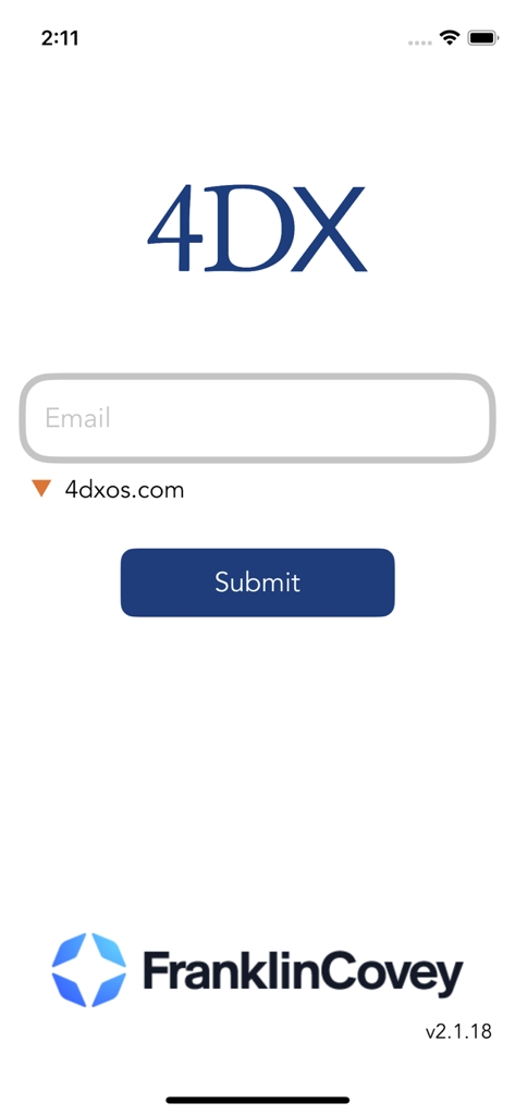 4DXPlatform - 4DXPlatform mobile app login screen with email input and FranklinCovey logo