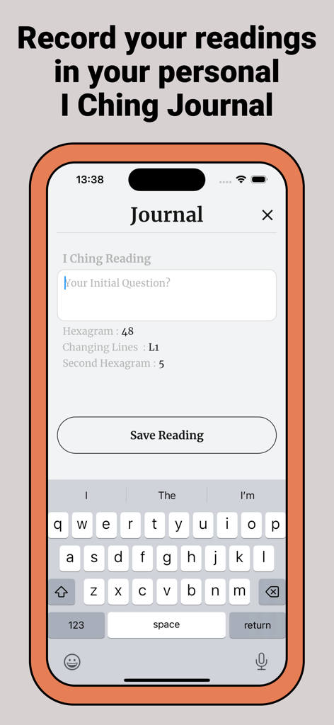 I Ching - Una captura de pantalla de la aplicación I Ching que muestra la interfaz del diario donde los usuarios pueden registrar sus lecturas y detalles de hexagramas.