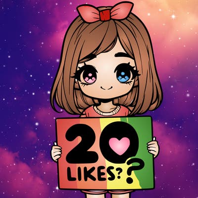 cute realistic girl holding a sign that says 20 likes?