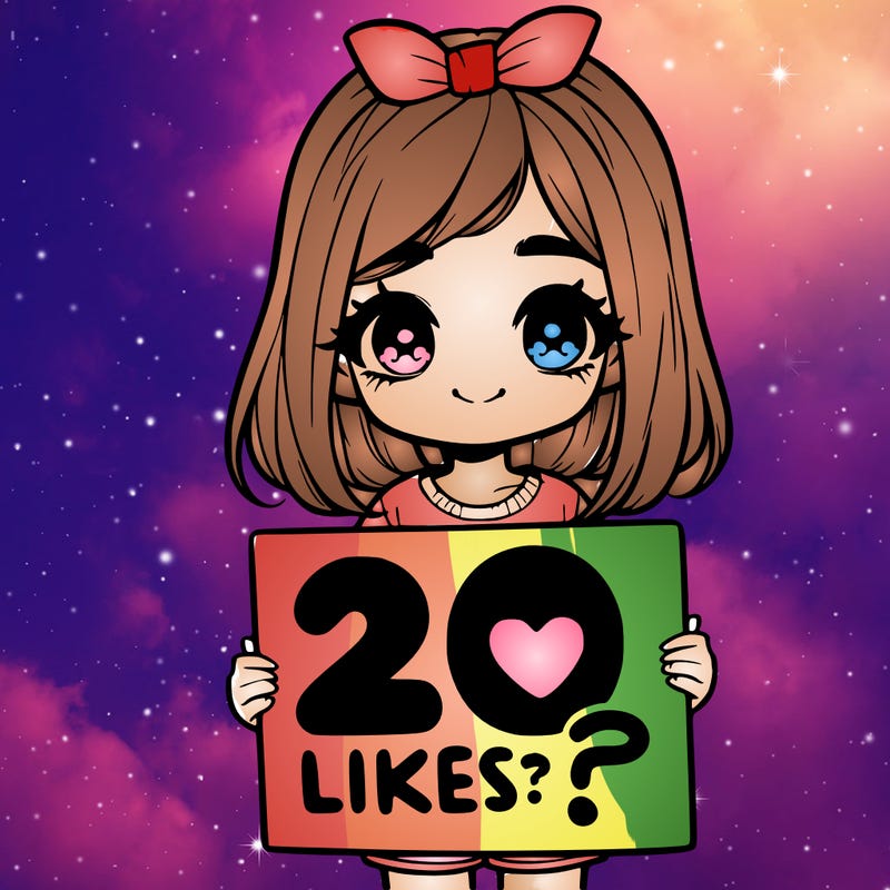 cute realistic girl holding a sign that says 20 likes?