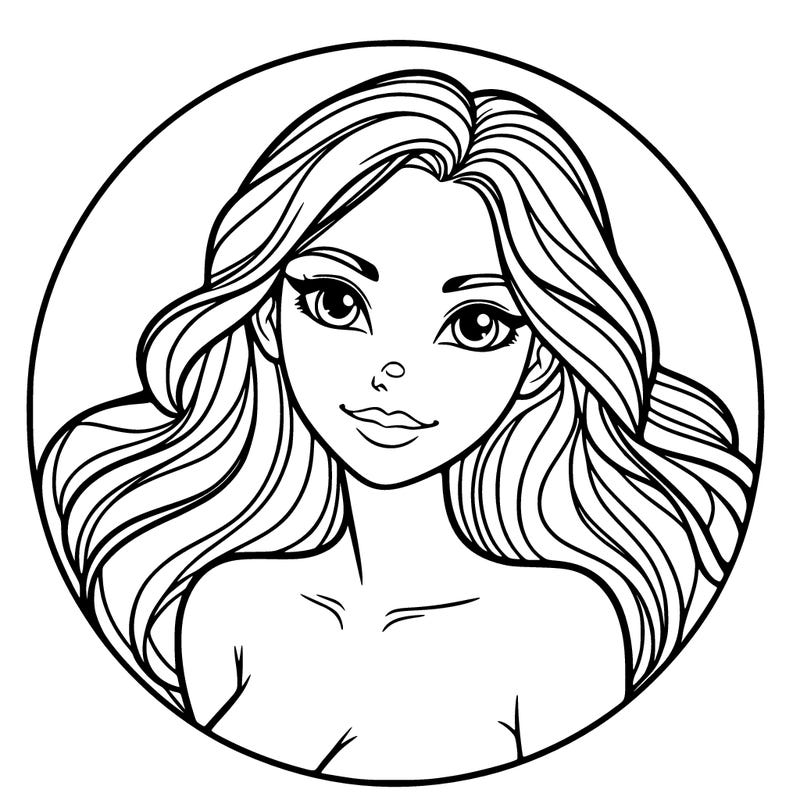 a circle with a beautiful woman inside