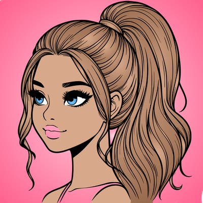 realistic girl with a high ponytail