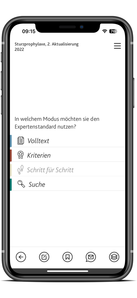 DNQP Leila - Menu principal do aplicativo DNQP Leila mostrando diferentes modos de leitura para padrões de especialistas em enfermagem