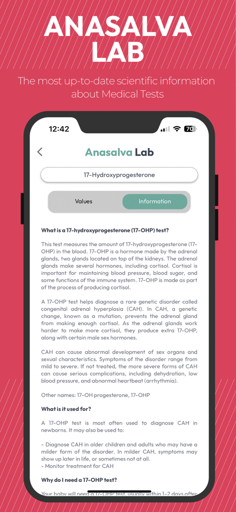 Anasalva Lab - Interface do aplicativo móvel Anasalva Lab exibindo informações detalhadas sobre um exame médico