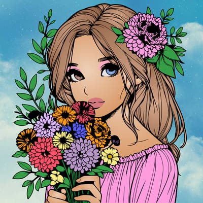 realistic girl with flowers