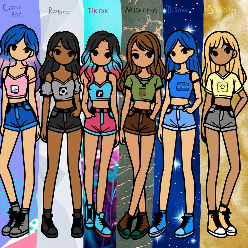 a group of girls wearing crop tops and shorts