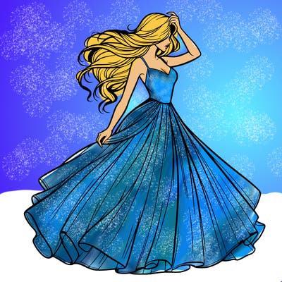 realistic woman with dress flowing in the wind
