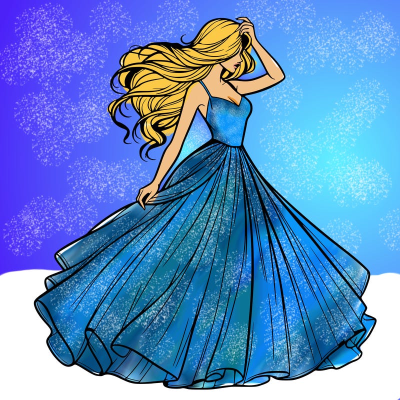 realistic woman with dress flowing in the wind