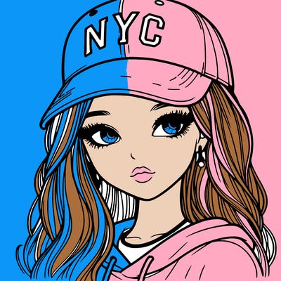 realistic girl wearing and nyc cap