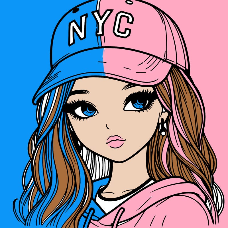realistic girl wearing and nyc cap