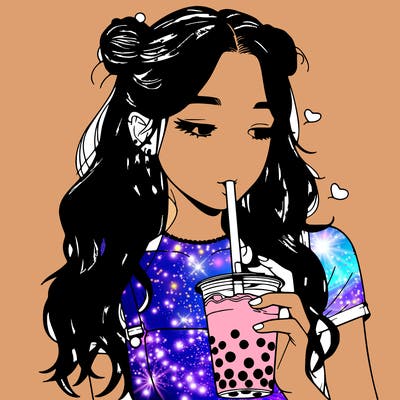 aesthetic realistic girl with boba