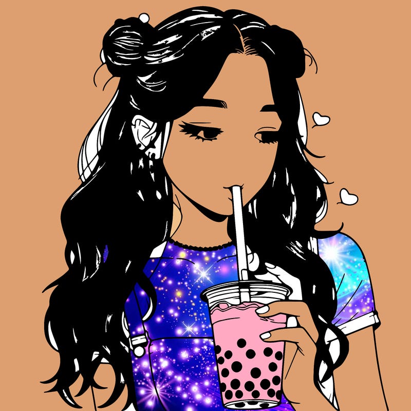 aesthetic realistic girl with boba