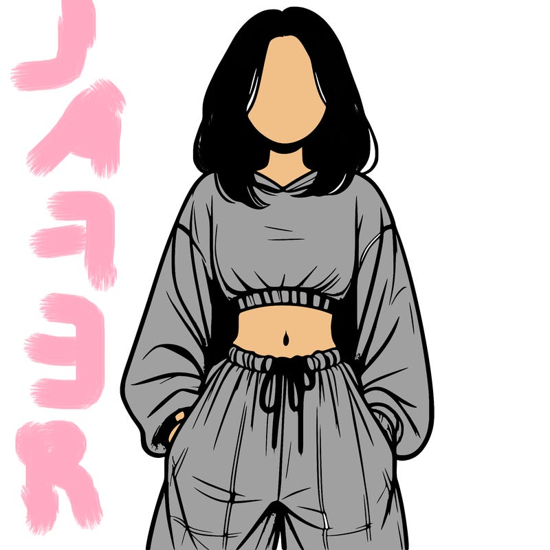 realistic girl faceless with baggy pants and a crop top