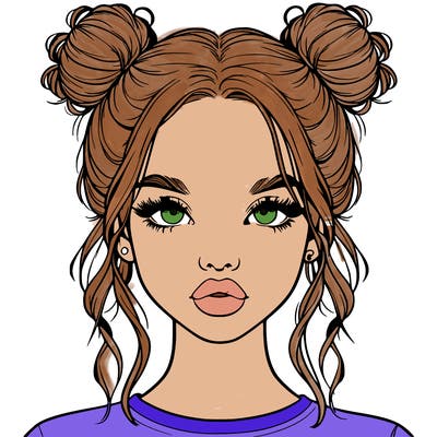 realistic girl with two buns in hair and lips