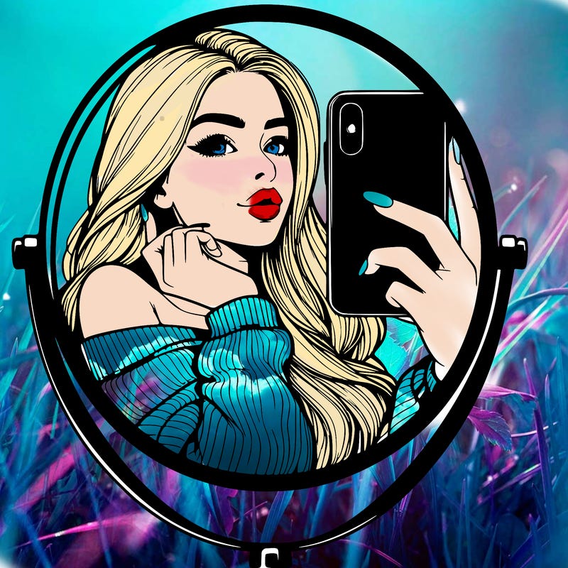 realistic girl taking mirror selfie beautiful