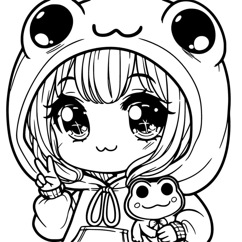 cute girl with a frog hoodie