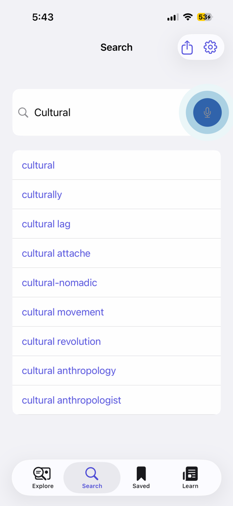 Search results for cultural in the English Dictionary Offline app.