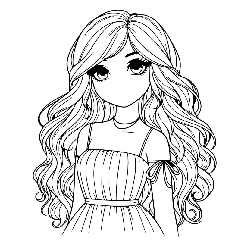 realistic girl with long hair and dress