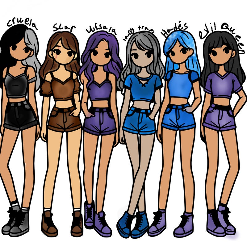 a group of girls wearing crop tops and shorts