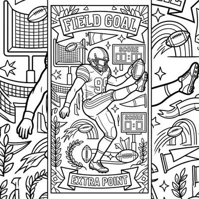 Experience the excitement of American football with this dynamic coloring bookmark featuring a focused kicker making a field goal. Designed with clear, bold lines, it's perfect for seniors looking for engaging and stimulating artistic expression.