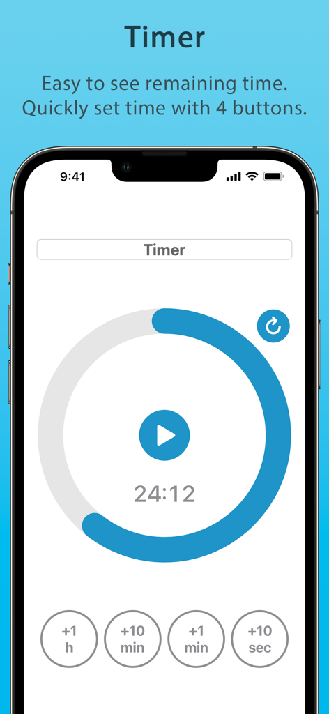 Learning Clock Timer - Pantalla del temporizador visual con una barra de progreso circular y botones de configuración de hora