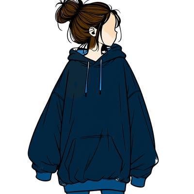 realistic girl with a oversized sweatshirt on and a bun