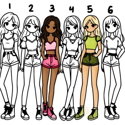 a group of girls wearing crop tops and shorts