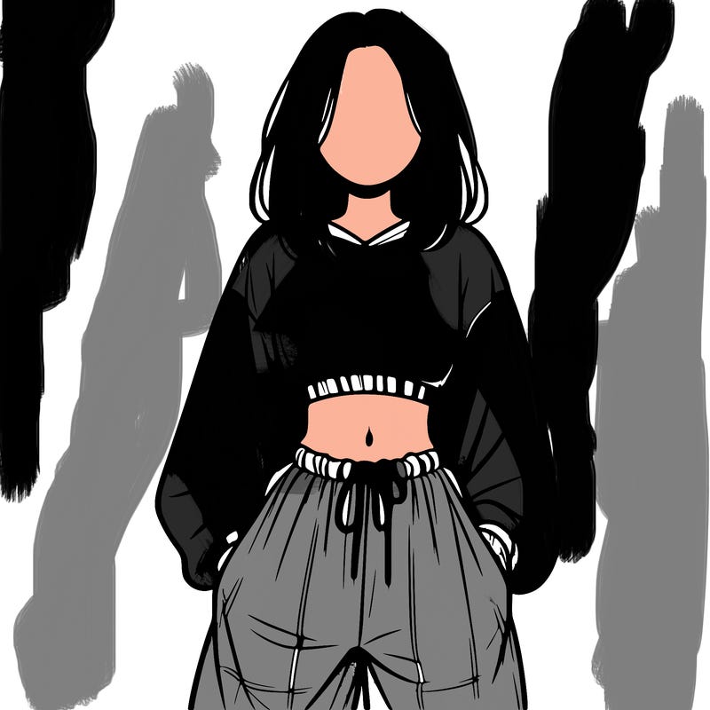 realistic girl faceless with baggy pants and a crop top