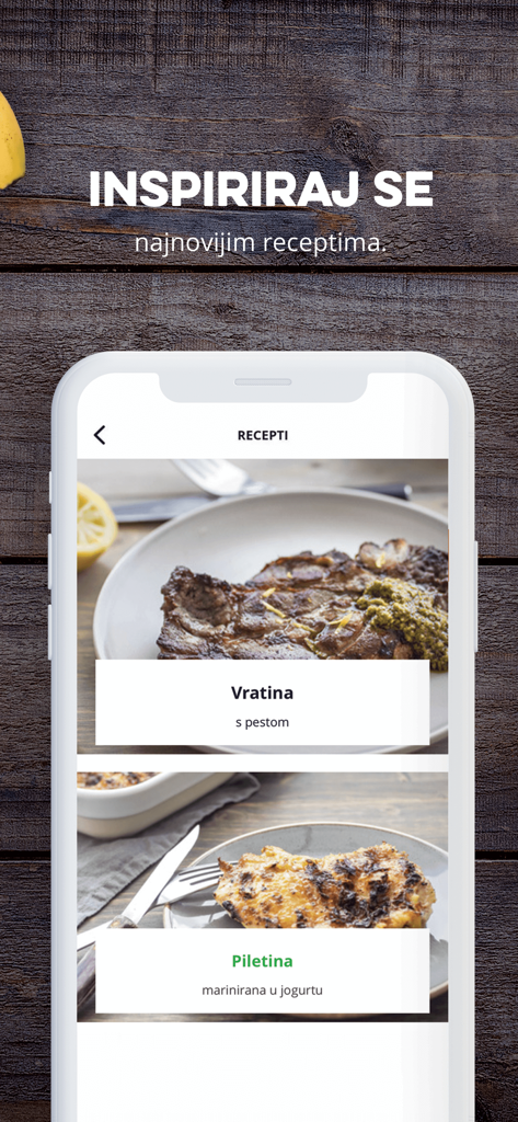 KONZUM - Sección de recetas de la aplicación móvil Konzum que muestra varias ideas de comidas e inspiración culinaria