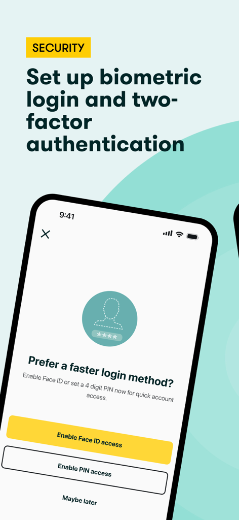 Suncorp Bank App - Suncorp Bank App screen for setting up Face ID or PIN for secure biometric login and two-factor authentication