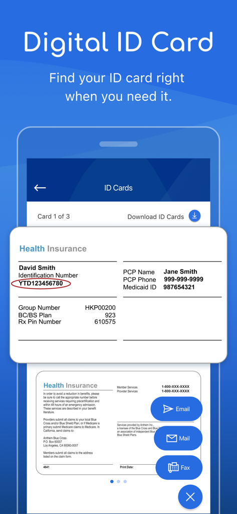 Sydney Health - A digital health insurance ID card displayed within the Sydney Health mobile app