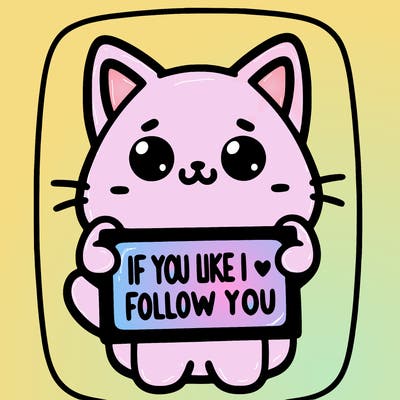 a cute cat holding a sign saying if you like i will follow you