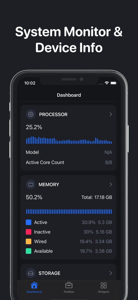 CPU Z app dashboard showing real time processor and memory usage
