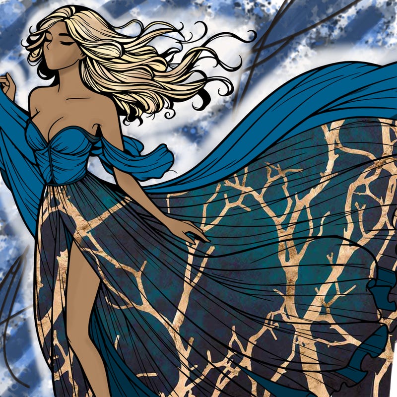 realistic woman in dress flowing the the wind