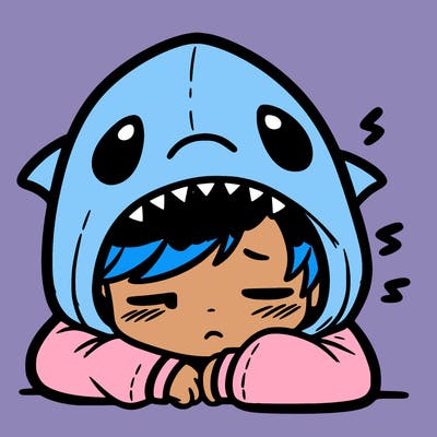tired boy in shark hoodie