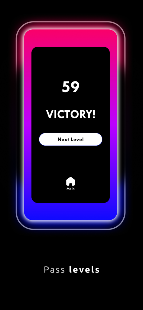 Reaction Time - Reflex Game - A victory screen in the Reaction Time reflex game displaying a score of 59 and a next level button.