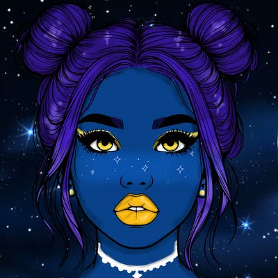 realistic girl with two buns on her hair and lips