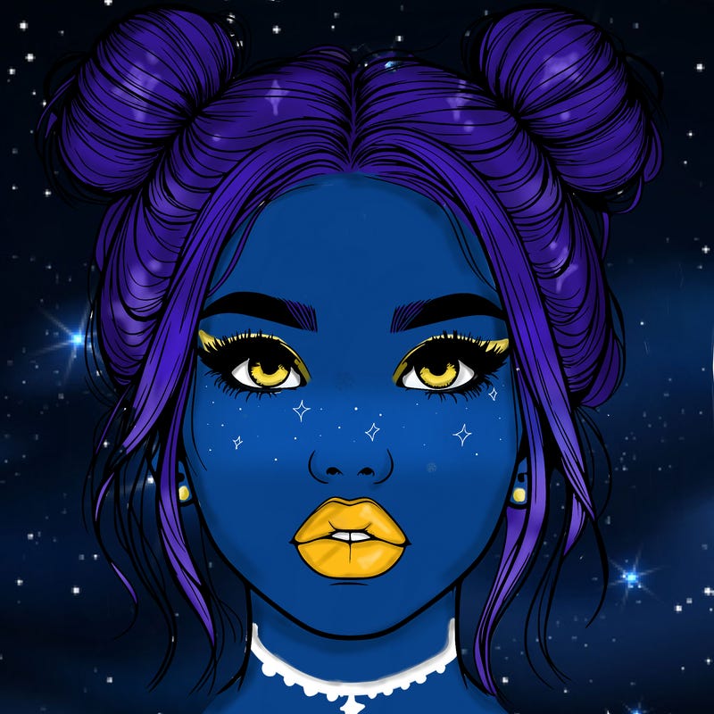 realistic girl with two buns on her hair and lips