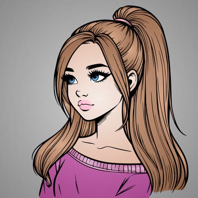 realistic girl with a high ponytail