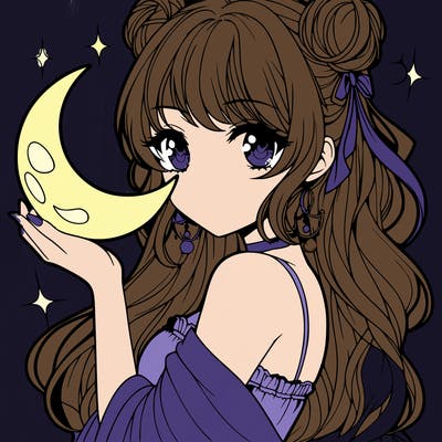 beautiful anime girl holding a moon