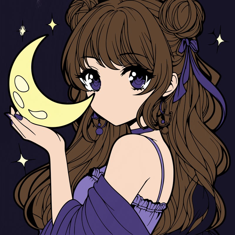 beautiful anime girl holding a moon