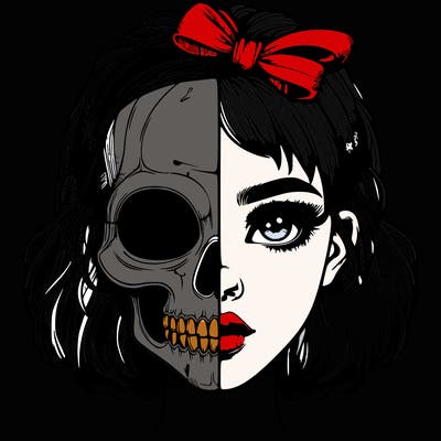 realistic girl with half skull mask