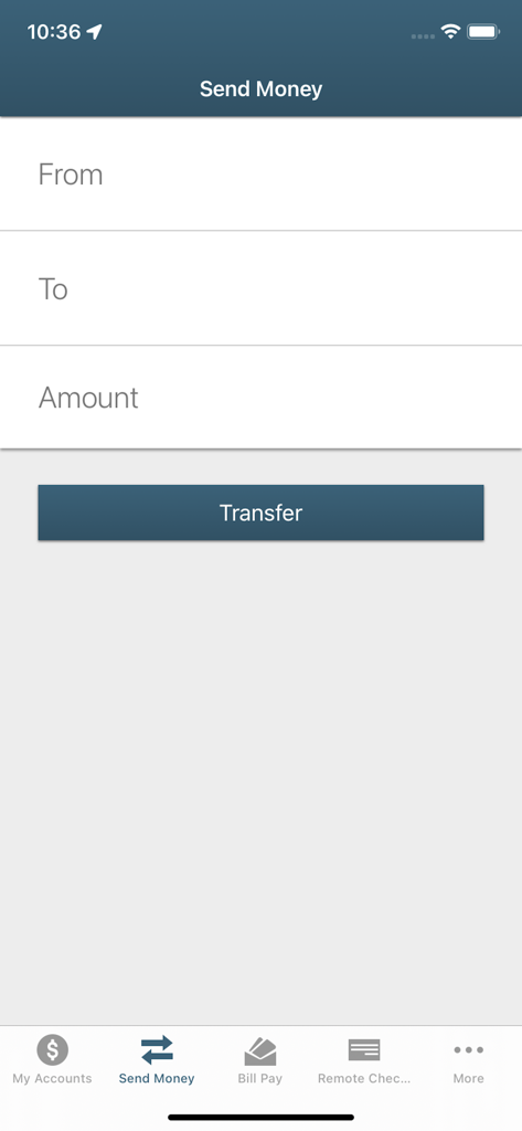 Fidelity Bank - Tela do aplicativo móvel do Fidelity Bank para enviar dinheiro e transferir fundos