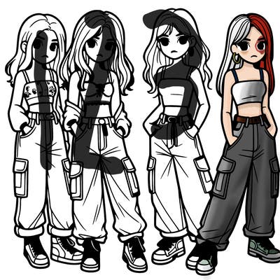 2 teen girls wearing baggy cargo jeans and crop tops